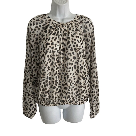 Express Chiffon Blouson Top Womens Small Animal Print Blouse Button Up Boho NWT - Picture 2 of 12